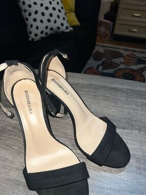 JustFab Black Open-Toe Ankle-Strap Block Heels